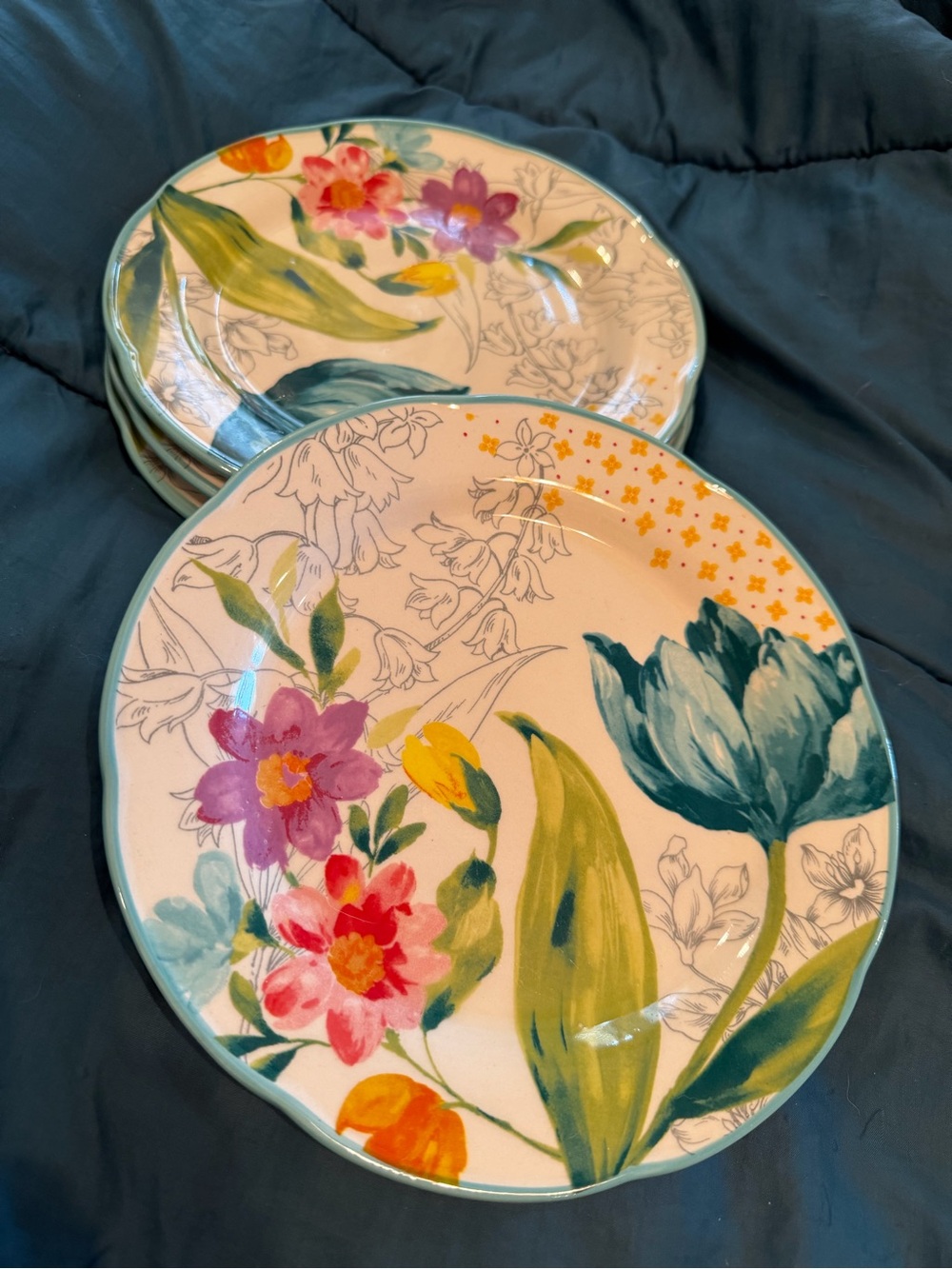 Pioneer Woman Blooming Bouquet Salad/Dessert Plates Set of 4